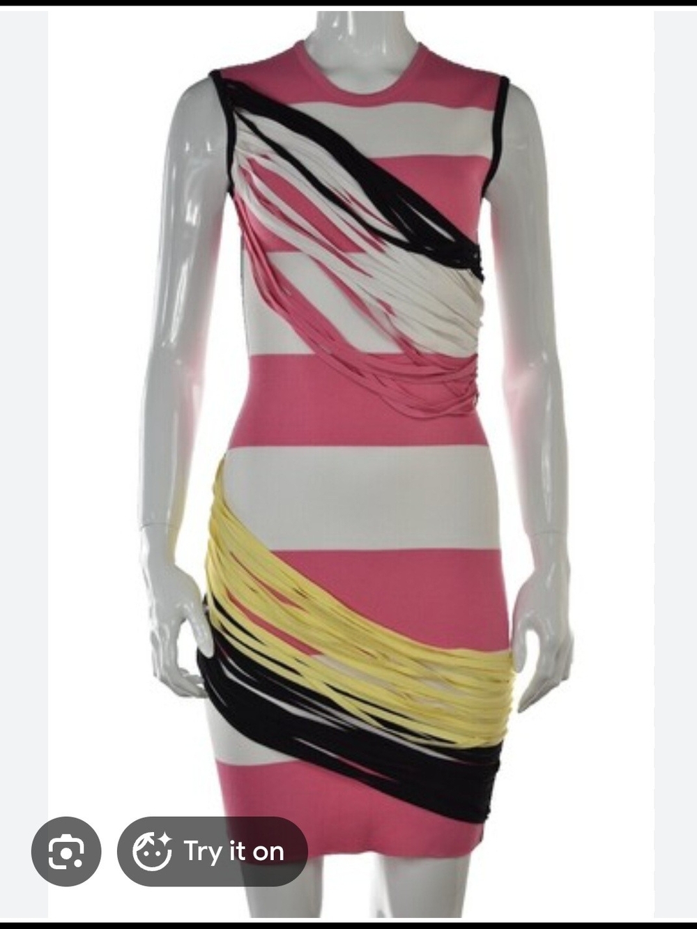 OhNeTitel Sleeveless Pink & White Stripe Bodycon Dress with Draped Accent